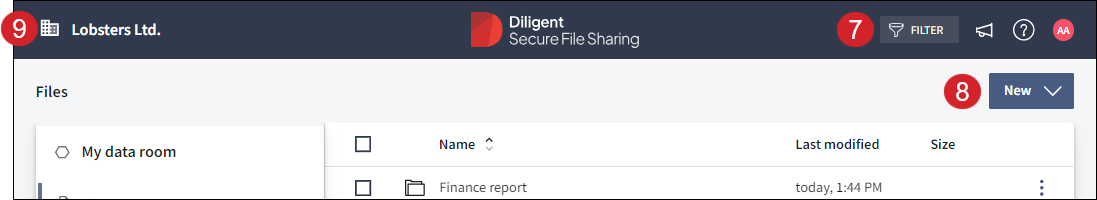 La imagen muestra las funciones en el encabezado y la barra de herramientas de la 7 a la 9