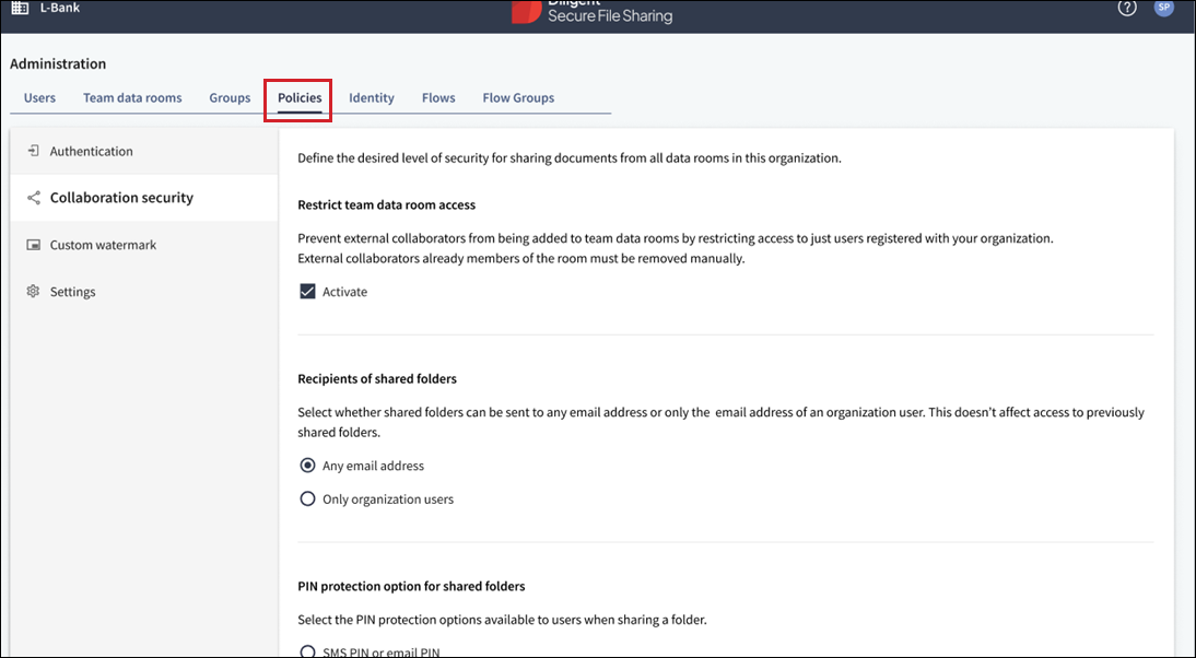 La imagen muestra la ficha de políticas